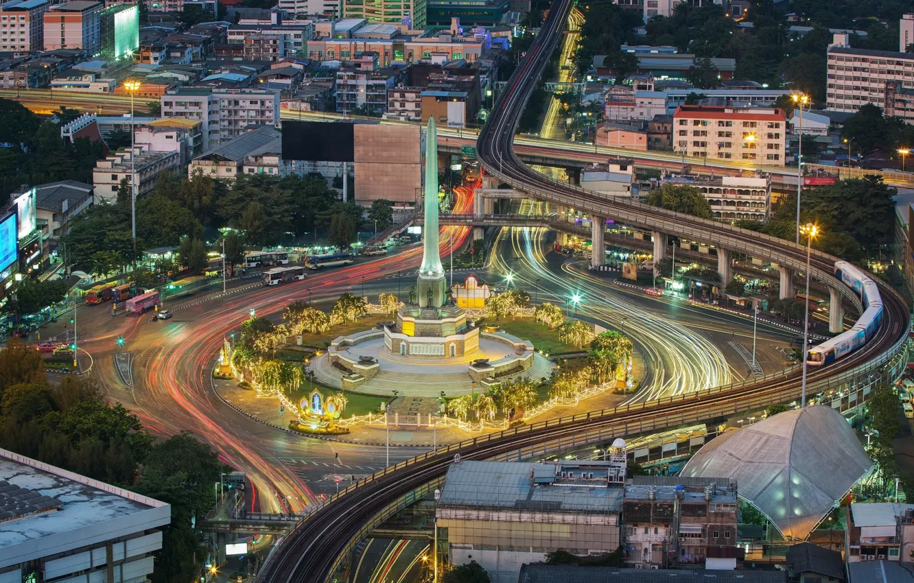 Фото обои ночь, город, здания, дороги, кольцо, Таиланд, Тайланд, Бангкок