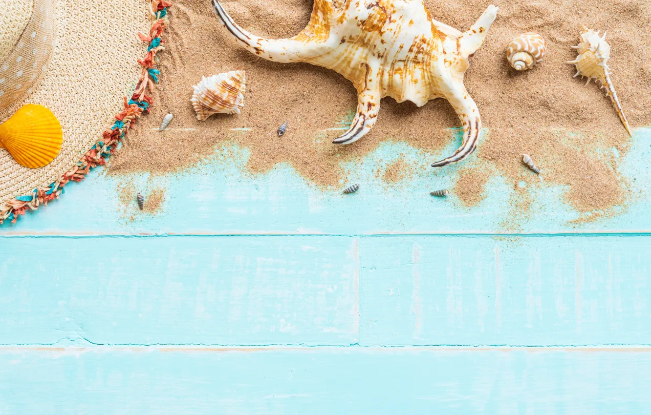 Фото обои песок, пляж, лето, доски, звезда, ракушки, summer, beach