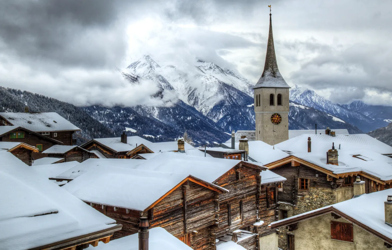 Фото обои sky, Switzerland, landscape, nature, winter, mountains, clouds, snow