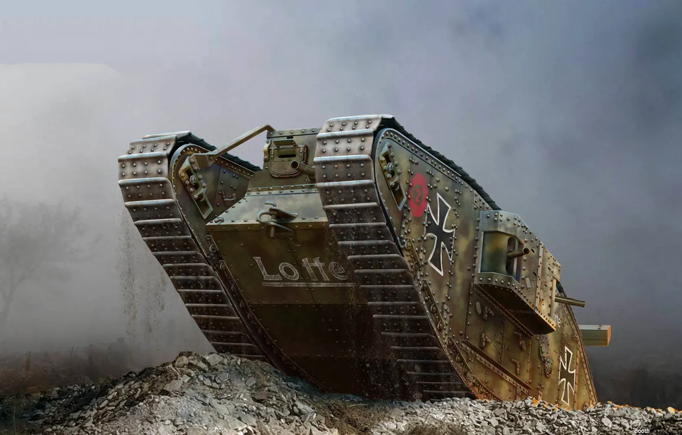Фото обои арт, танк, британский, тяжёлый, Mark IV, Трофейный, Первая Мировая война