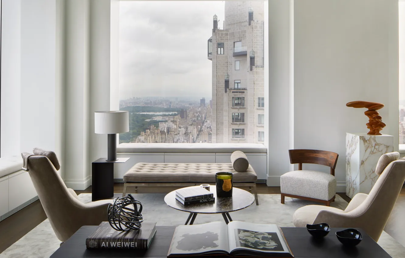 Фото обои интерьер, Нью Йорк, мегаполис, гостиная, 432 Park Avenue, by Nebihe Cihan Studio