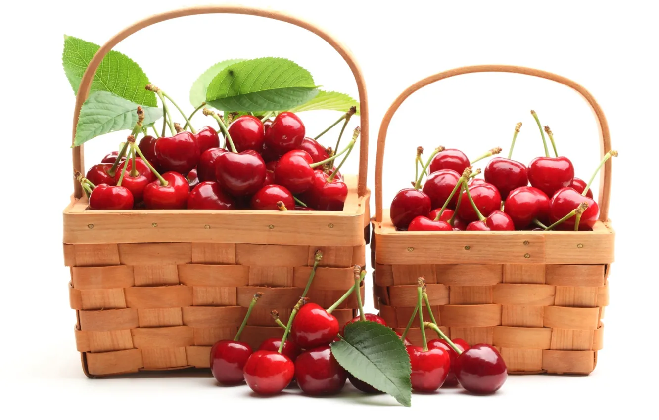 Фото обои ягоды, красные, черешня, корзинки