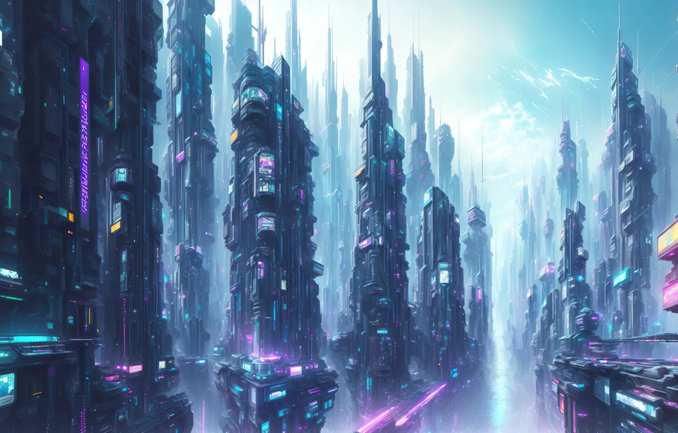 Фото обои city, future, art, fantastic, cyberpunk, digital art, Futuristic, si-fi