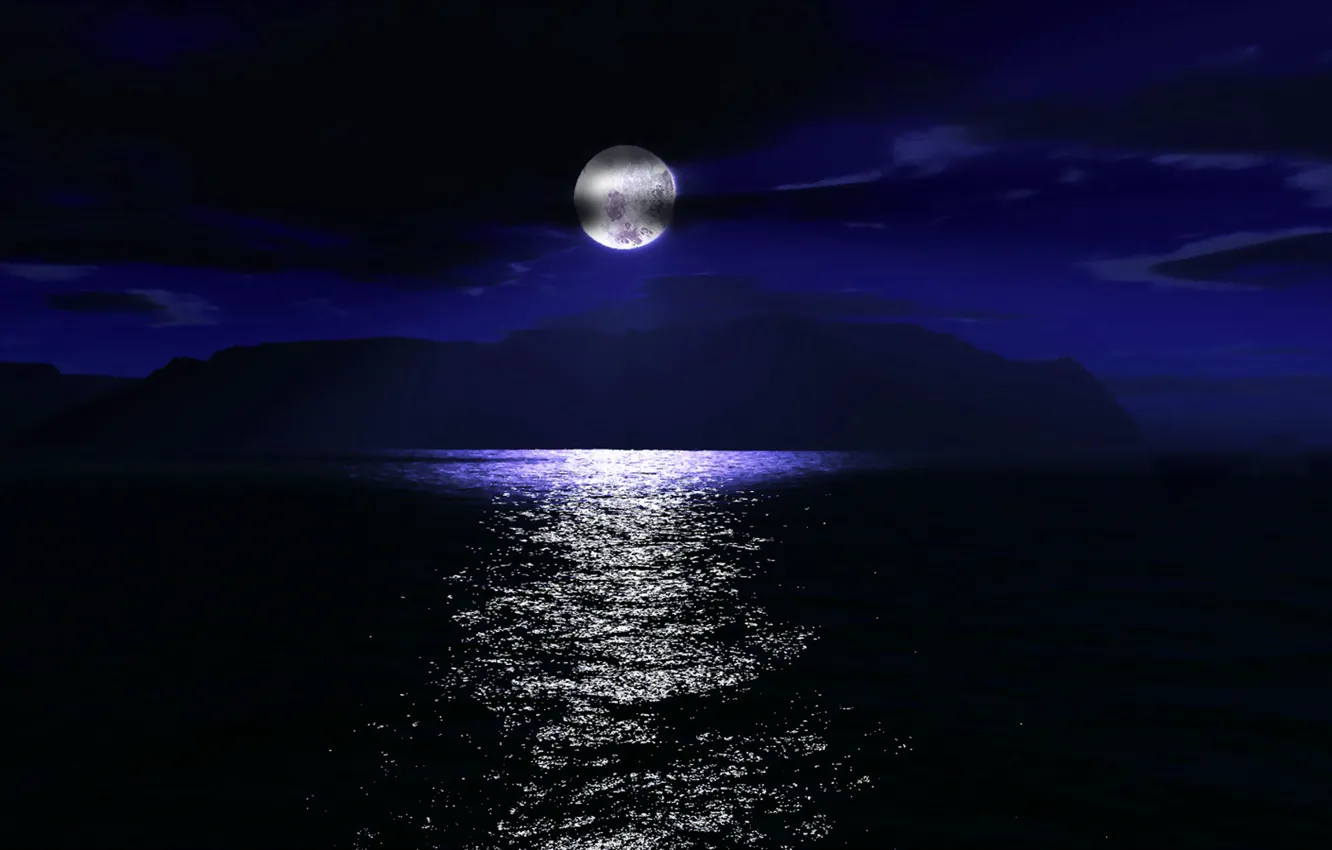 Фото обои море, ночь, лунная дорожка