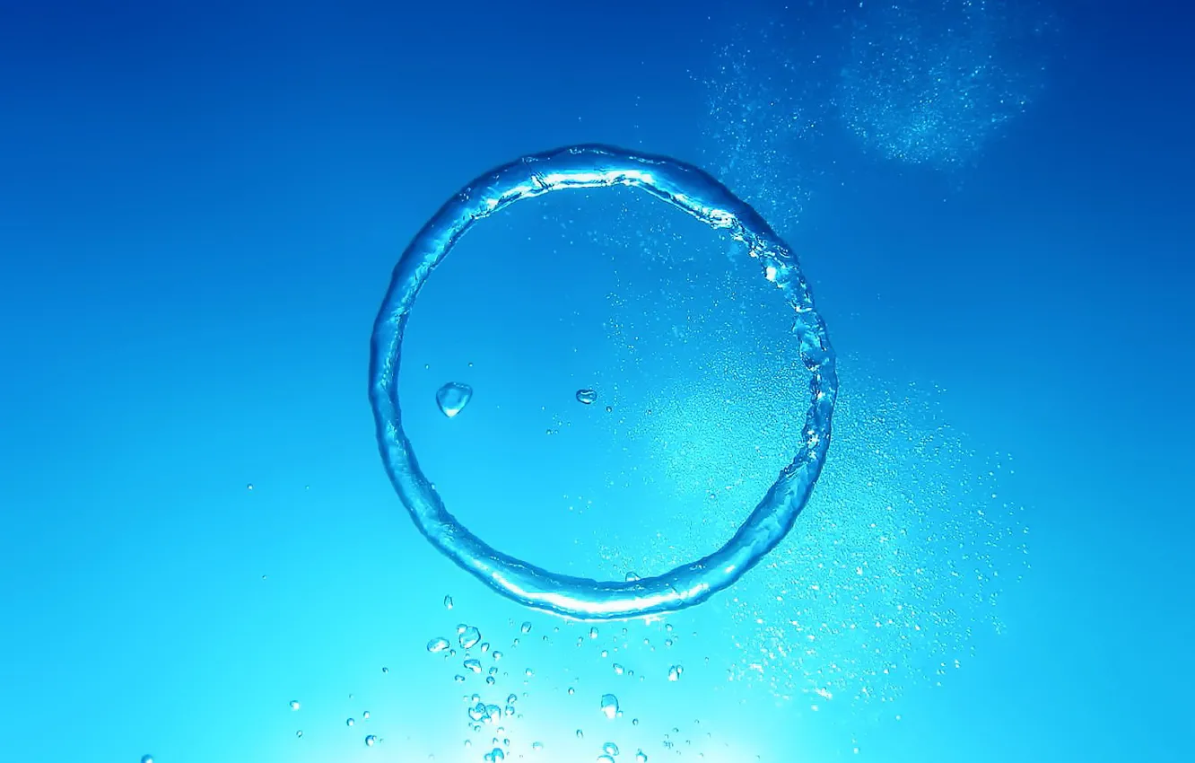 Фото обои вода, синий, пузыри, круг
