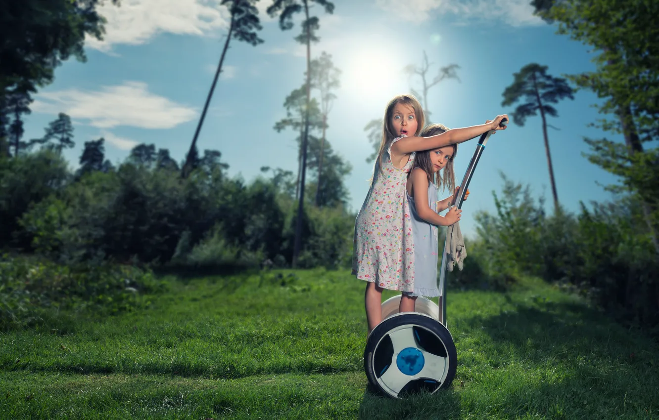 Фото обои лето, девочка, The segway-mower