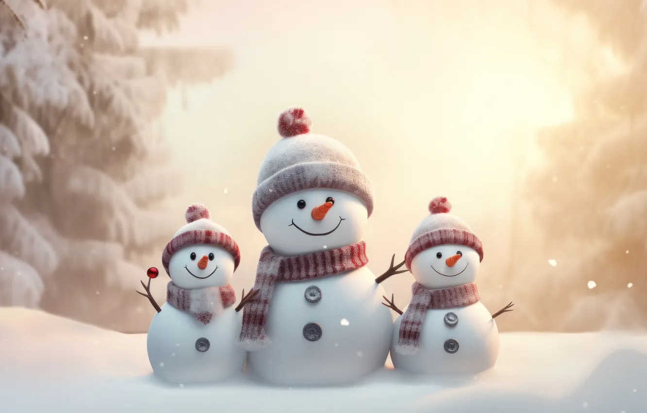 Фото обои зима, снег, Рождество, Новый год, снеговик, Christmas, winter, snow