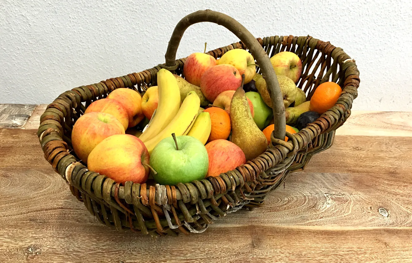 Фото обои яблоки, фрукты, корзинка, груши