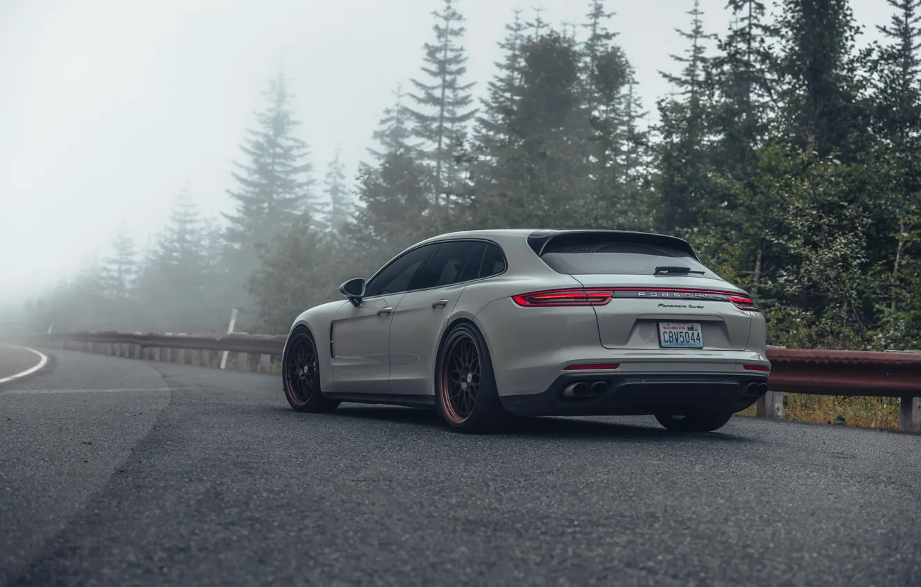 Фото обои Porsche, Panamera, Road, Porsche Panamera, Fog, Forest