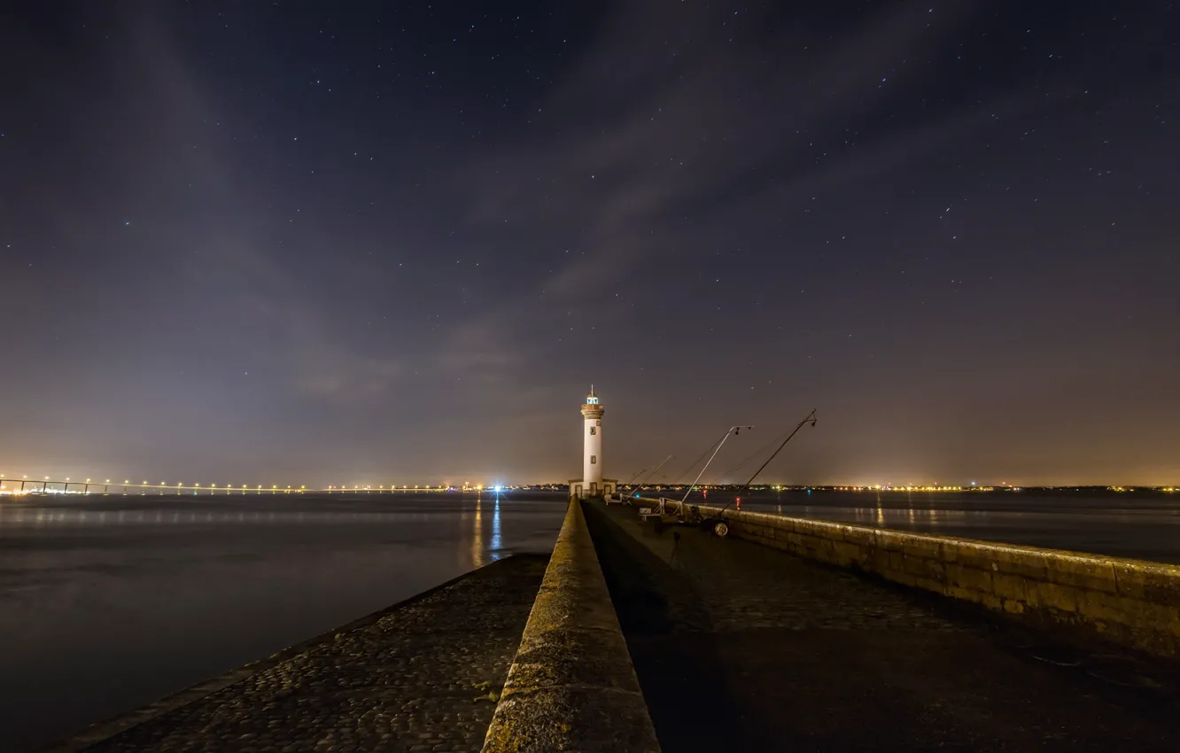 Фото обои ночь, маяк, Port de St Nazaire