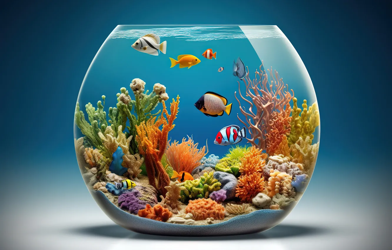 Фото обои рыбки, аквариум, colorful, кораллы, glass, fish, coral, aquarium