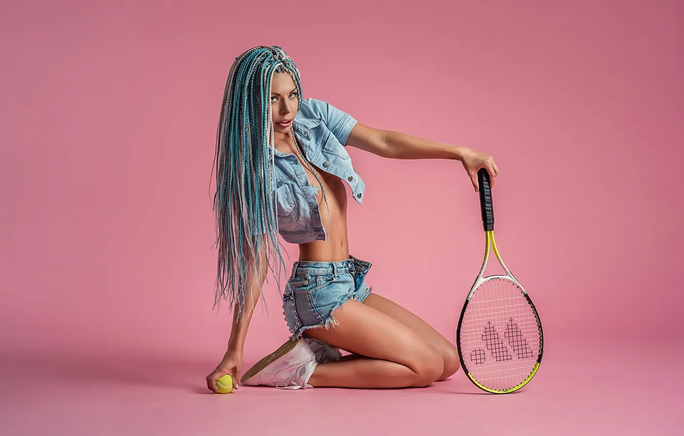 Фото обои model, look, tennis, ball, blue hair, Георгий Дьяков