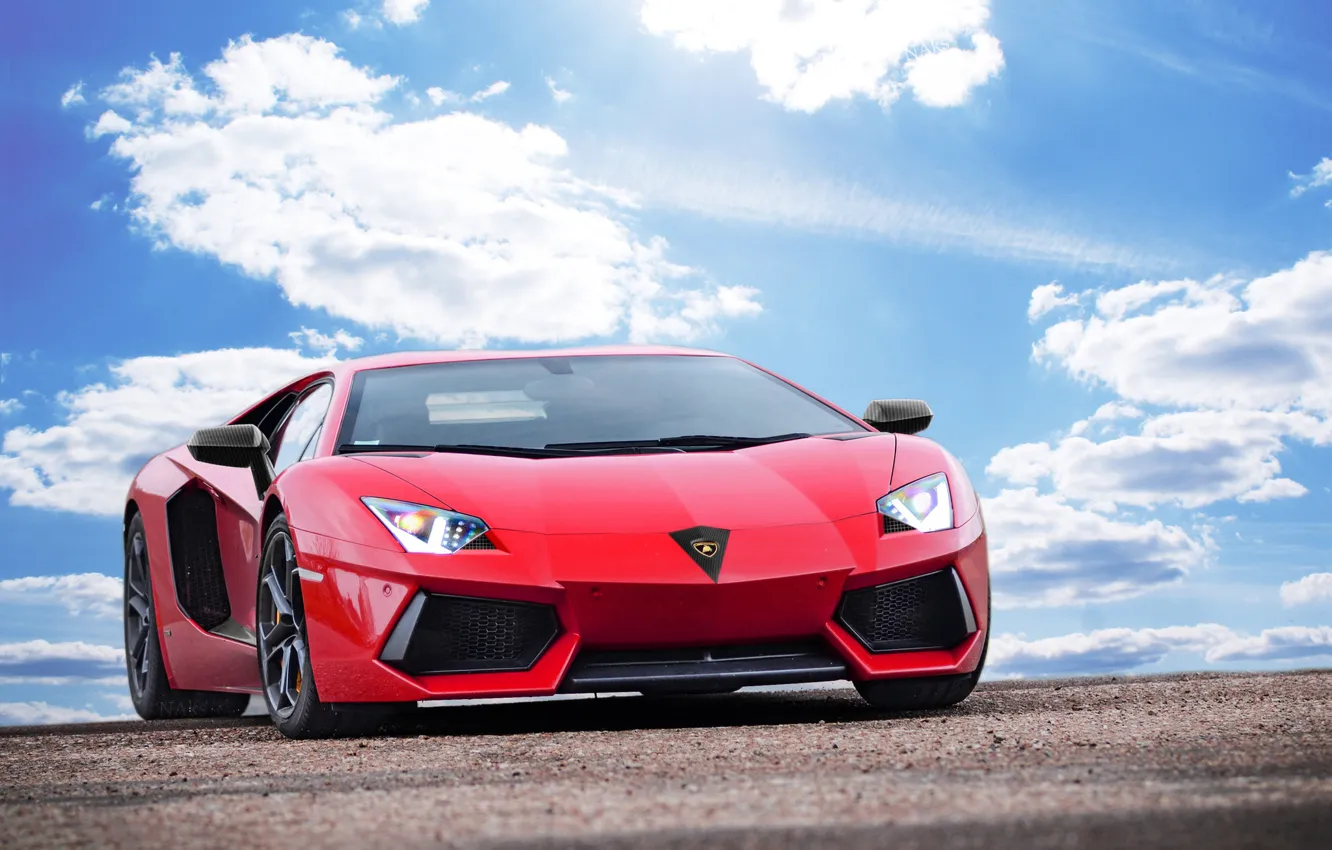 Фото обои небо, облака, Lamborghini, Ламборджини, red, красная, Ламборгини, LP700-4