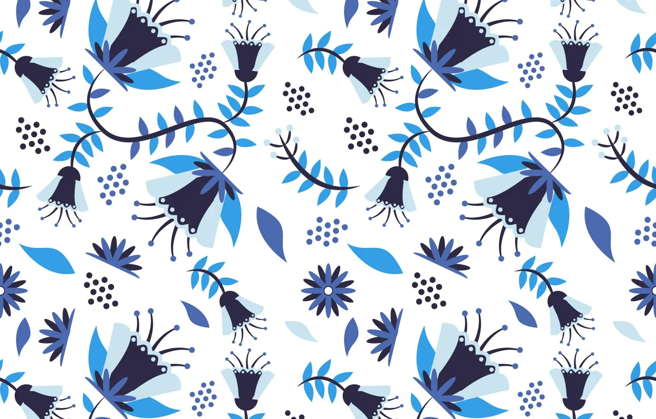Фото обои фон, текстура, белый фон, Blue, flower, pattern