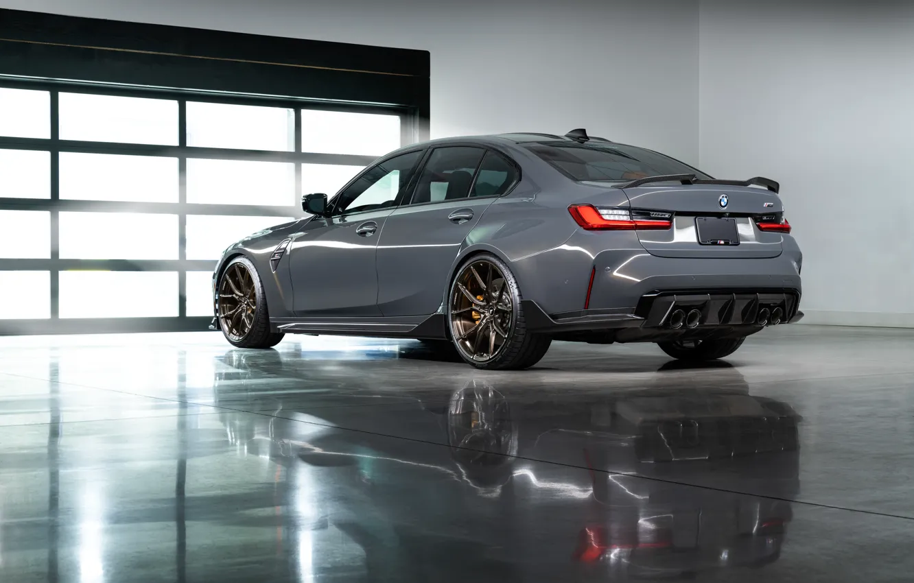 Фото обои BMW, Vorsteiner, Grey, BMW M3, Garage, Rear, G80, 2021