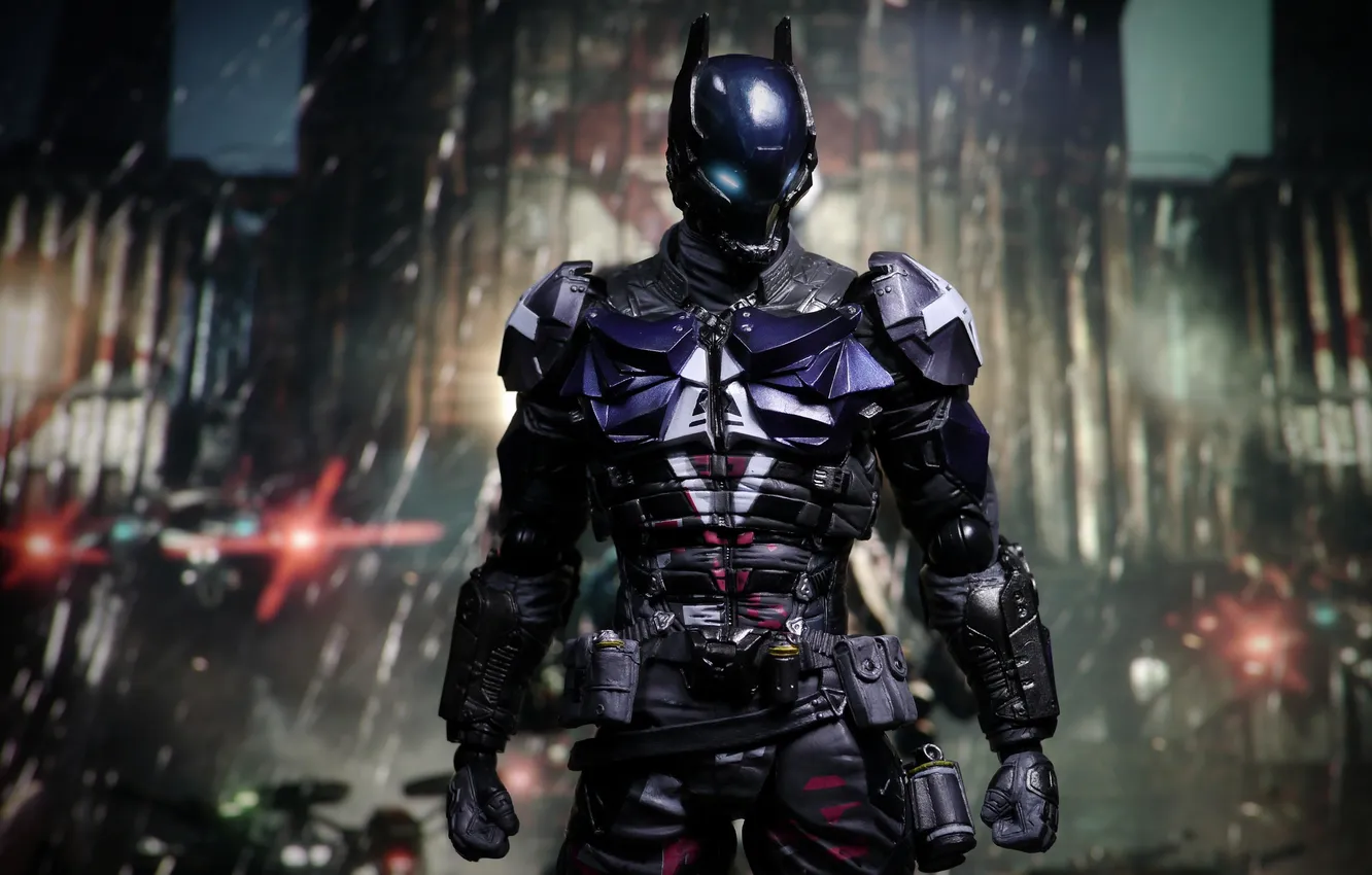 Фото обои город, дождь, ночью, DC Comics, The Arkham Knight