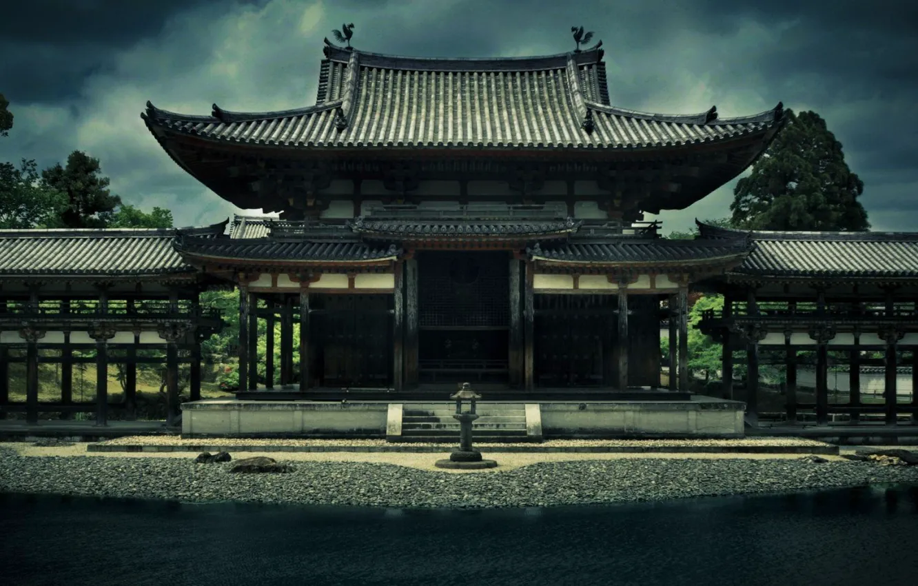 Фото обои Япония, храм, Japan, Byodo-In Temple, у пруда
