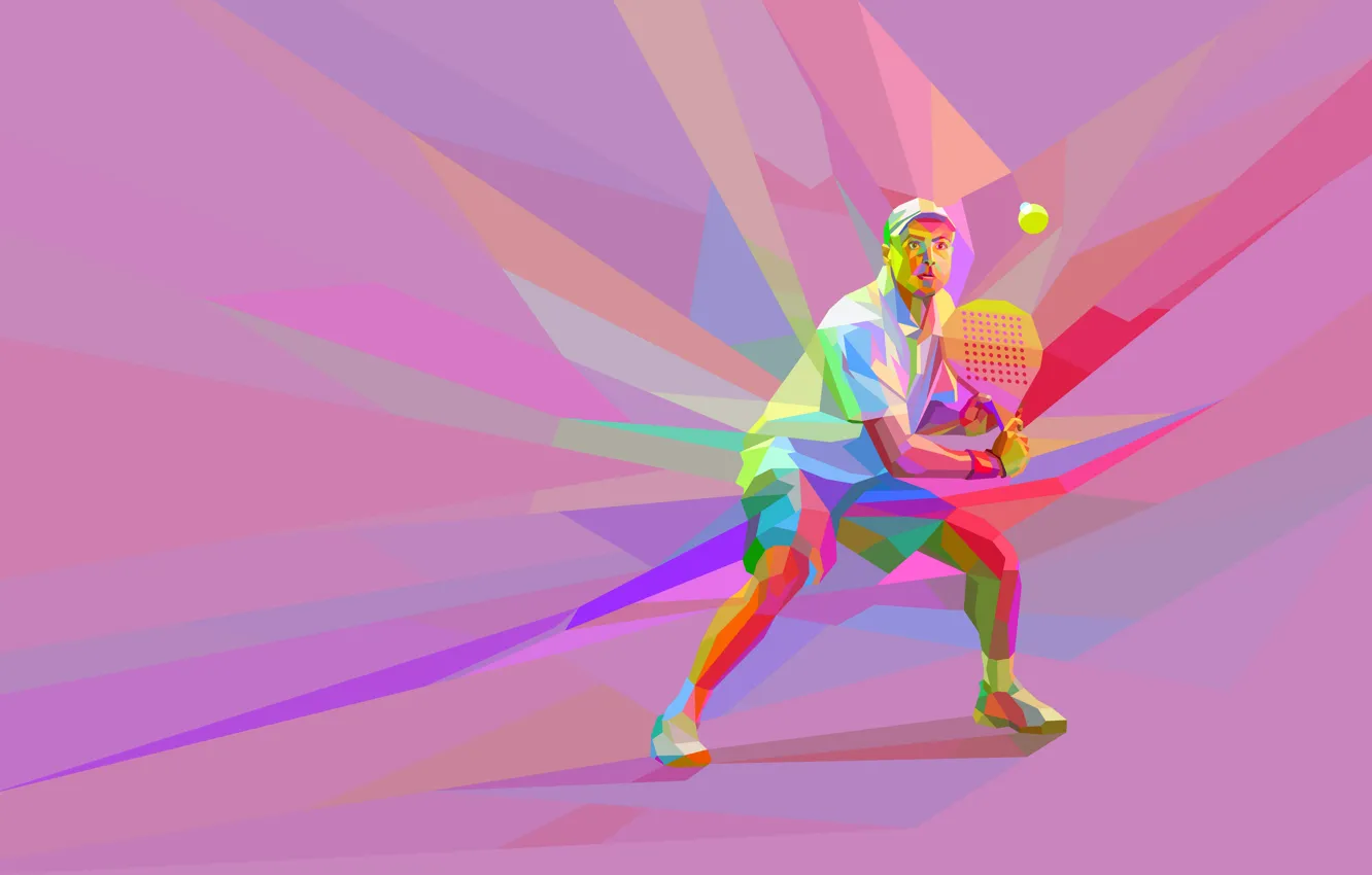 Фото обои игра, мяч, ракетка, теннис, теннисист, low poly