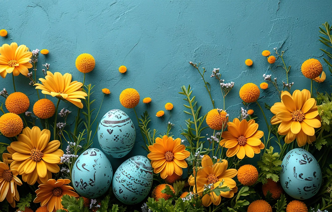 Фото обои цветы, яйца, весна, colorful, Пасха, happy, flowers, spring