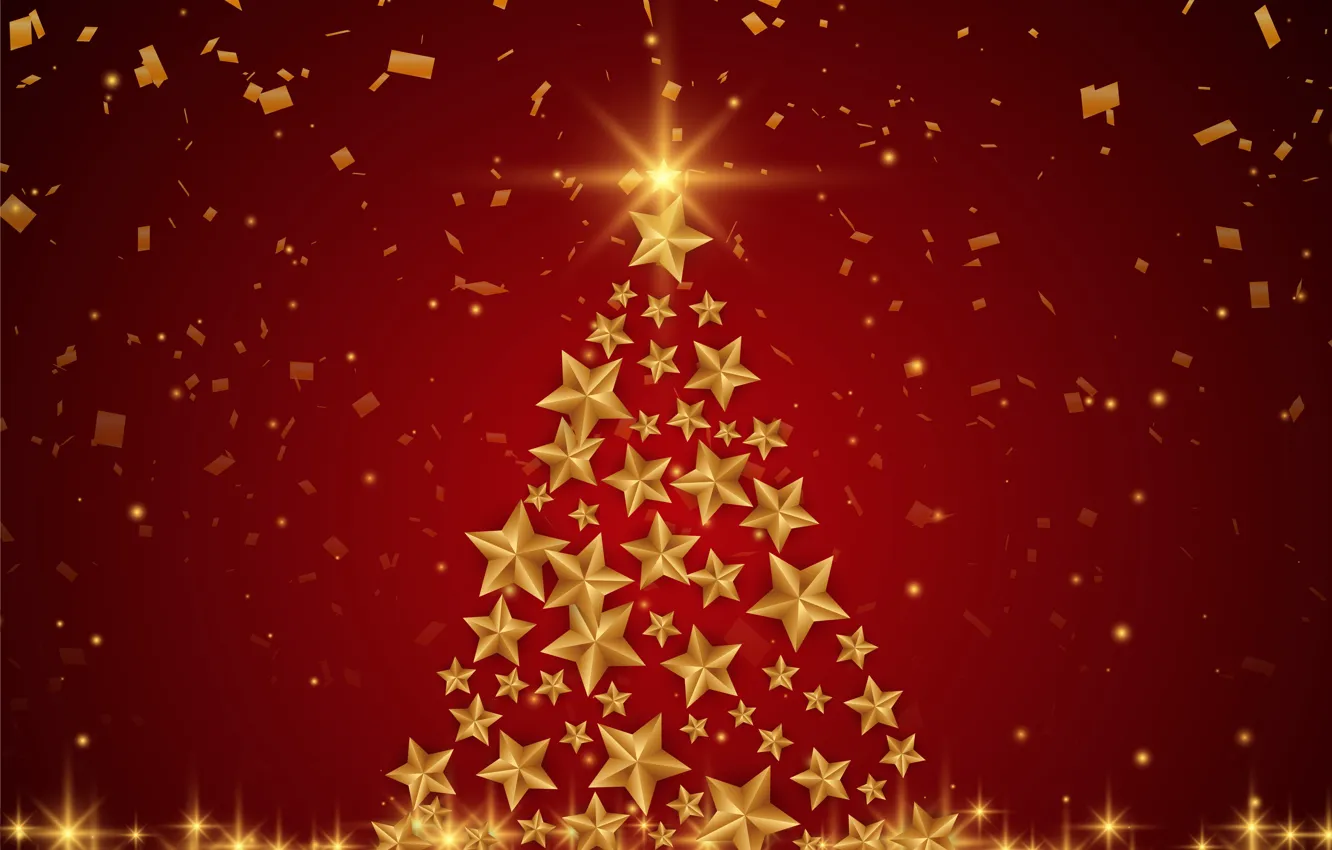 Фото обои звезды, украшения, фон, золото, елка, Рождество, Новый год, red