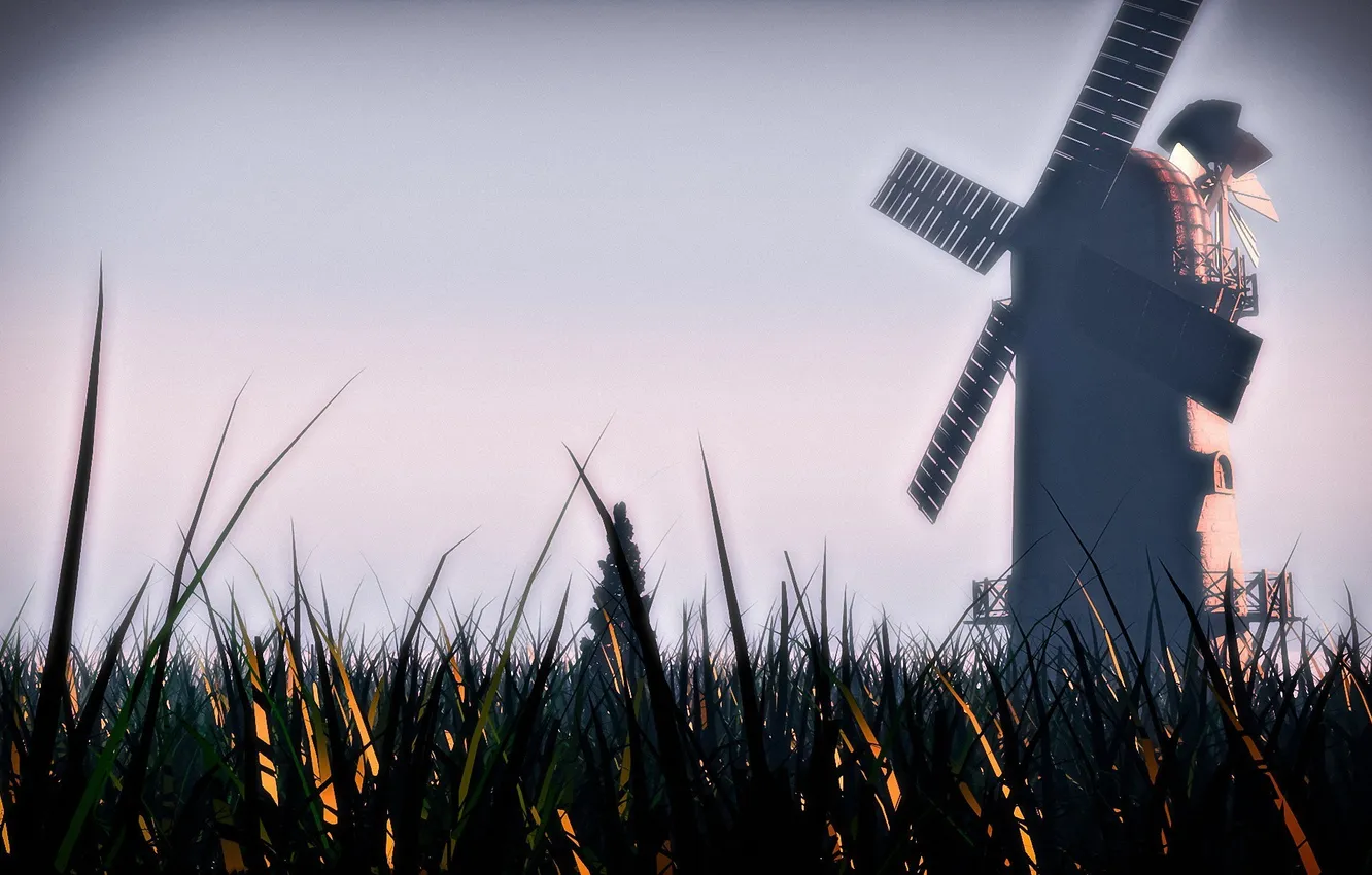 Фото обои трава, пейзаж, природа, дерево, мельница, grass, windmill, skyscapes