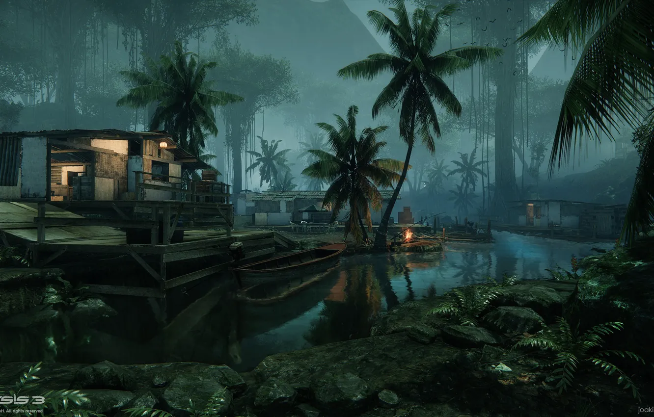 Фото обои вода, пристань, джунгли, Crysis 3 MP DLC, Crossing