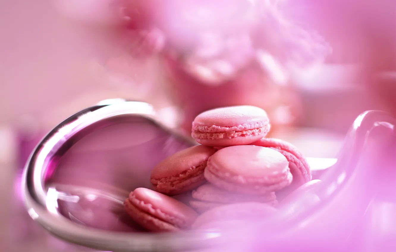 Фото обои макро, тарелка, розовые, пироженое, Macarons, Homemade