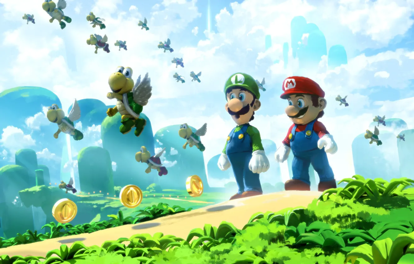 Фото обои Замок, Марио, Mario, Luigi