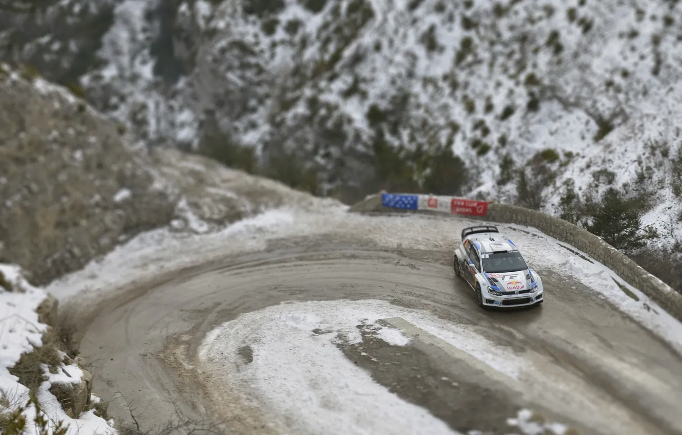 Фото обои Зима, Volkswagen, Поворот, WRC, Rally, Ралли, Polo, Sebastien Ogier