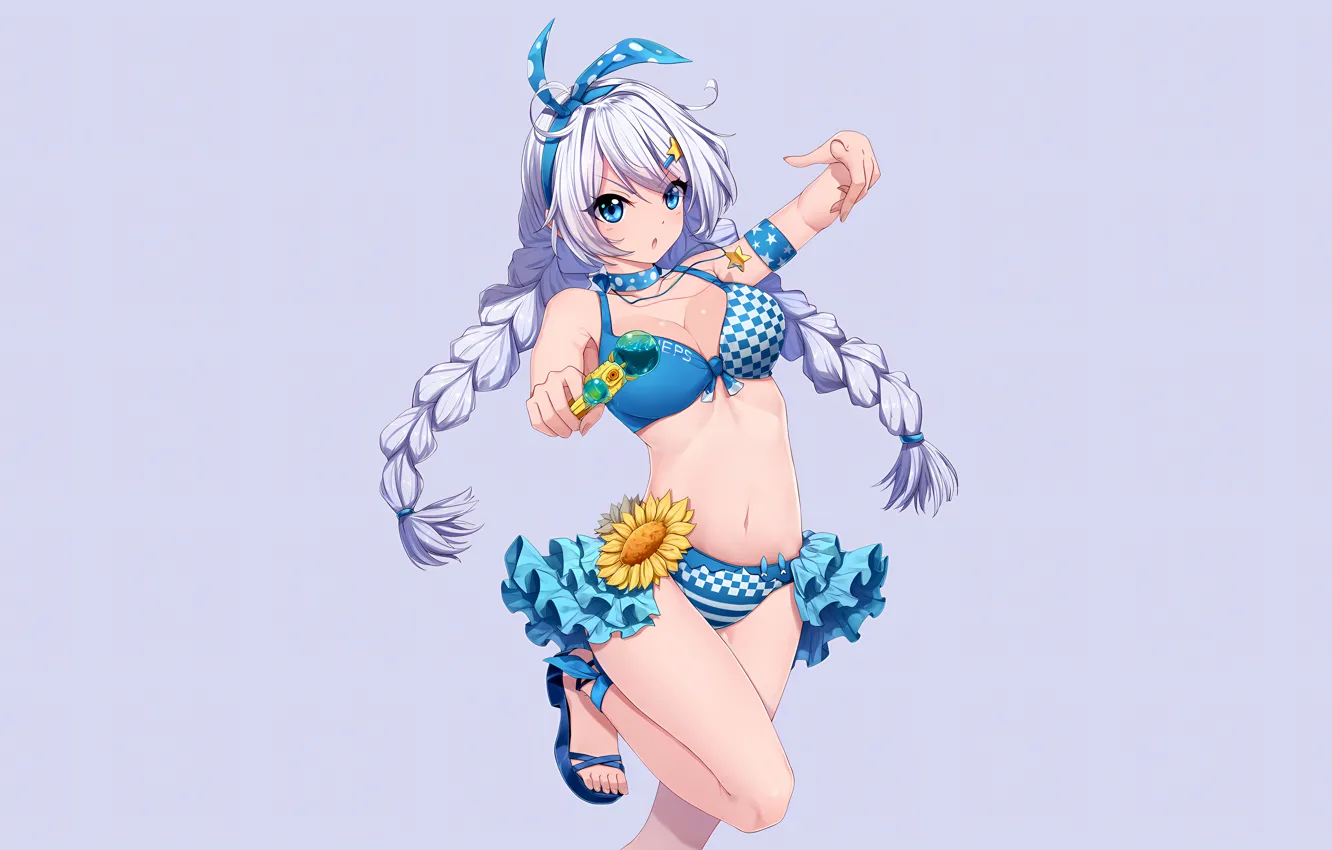 Фото обои girl, sexy, cleavage, long hair, legs, boobs, anime, blue eyes