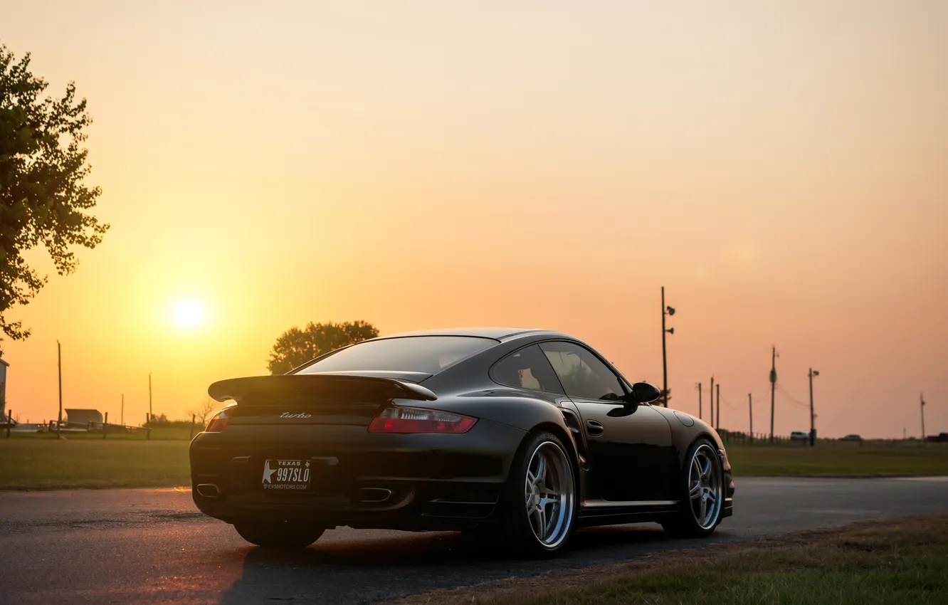 Фото обои солнце, чёрный, 911, 997, Porsche, порше, black, блик