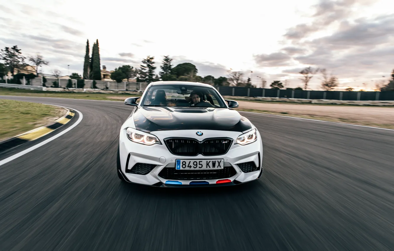 Фото обои скорость, BMW, вид спереди, гоночный трек, 2018, Competition, F87, BMW M2