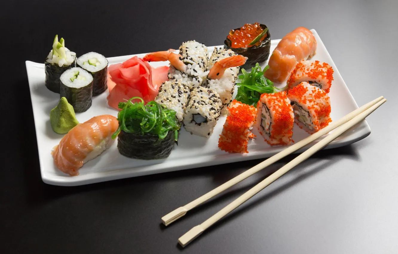 Фото обои еда, рыба, микс, рис, икра, суши, роллы, морепродукты