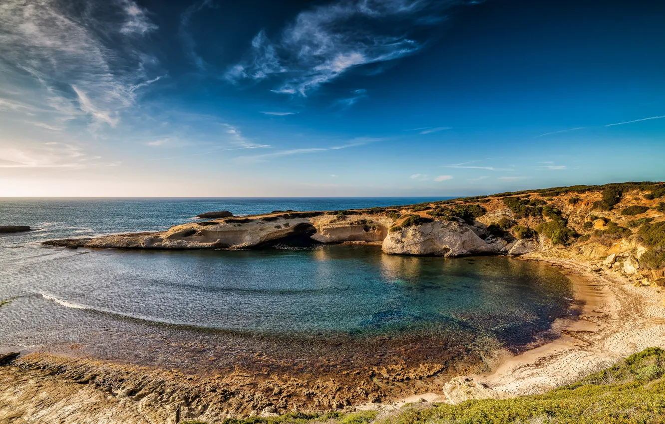 Фото обои море, небо, побережье, горизонт, Италия, солнечно, Sardinia