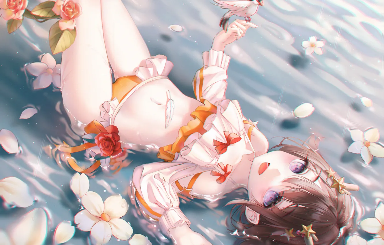 Фото обои вода, девушка, цветы, Kano, Nico Nico Singer