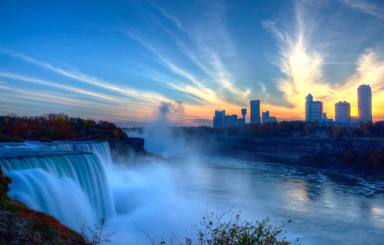 Фото обои Sunset, Niagara Falls, Cityscape