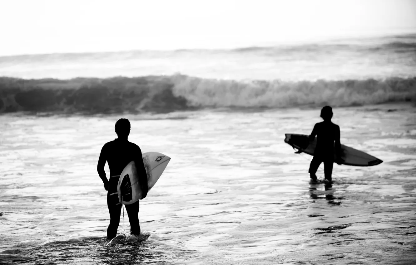 Фото обои волны, пляж, waves, beach, черный и белый, black &ampamp; white, экстремальный спорт, surboard