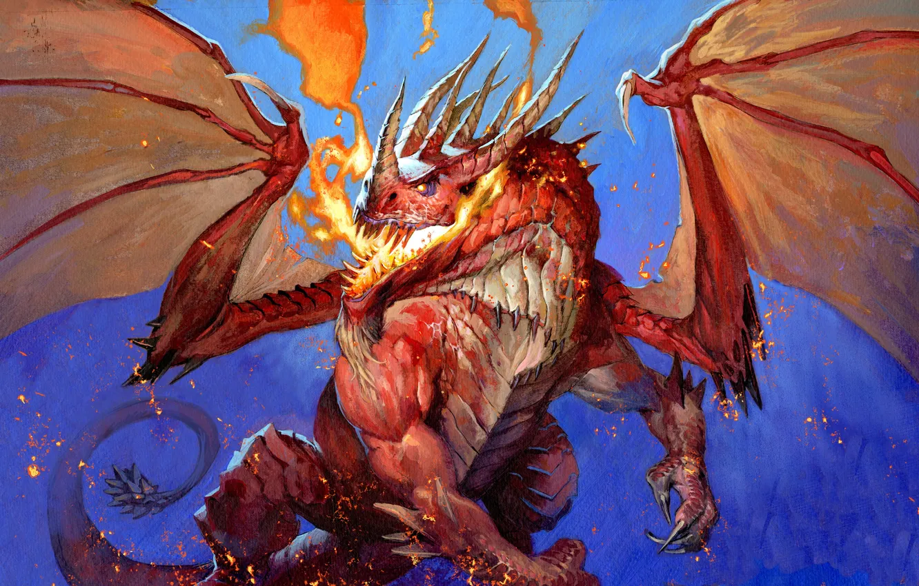 Фото обои огонь, дракон, рисунок, крылья, WoW, World of Warcraft, Hearthstone, Blackrock Mountain