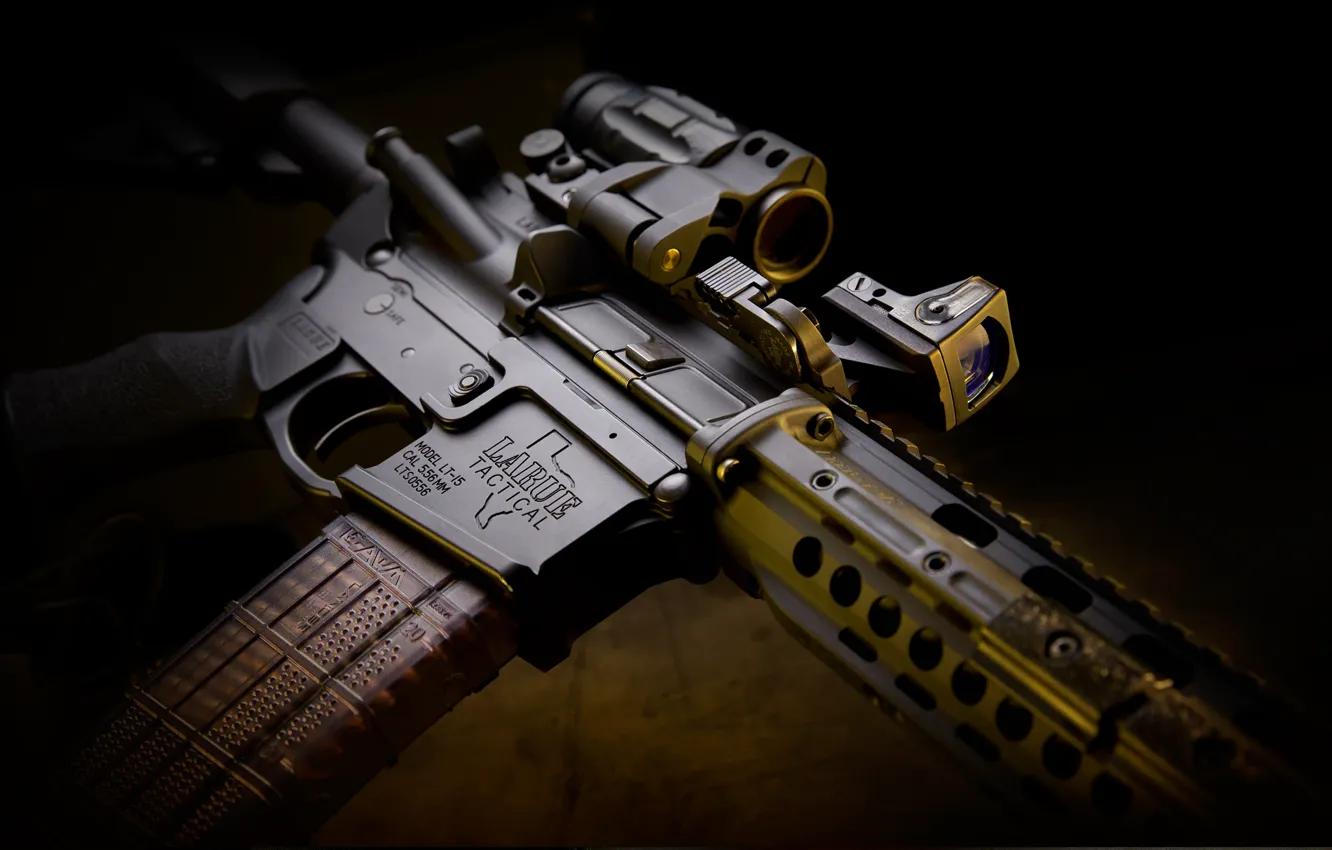 Фото обои крупный план, оптика, полумрак, штурмовая винтовка, Larue tactical
