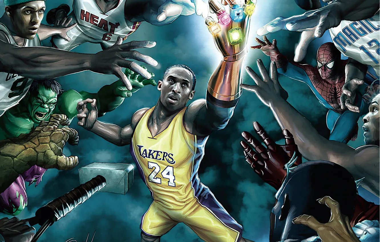 Фото обои NBA, LeBron James, Kobe Bryant, Champions