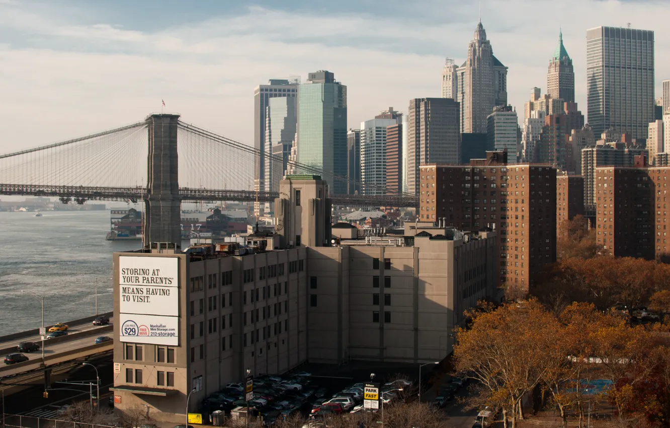 Фото обои мост, здания, Нью-Йорк, Бруклин, USA, США, bridge, Brooklyn