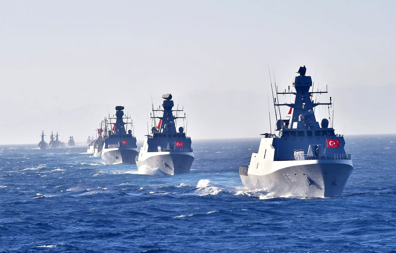 Фото обои sea, war ships, turkish flag, turkish navy
