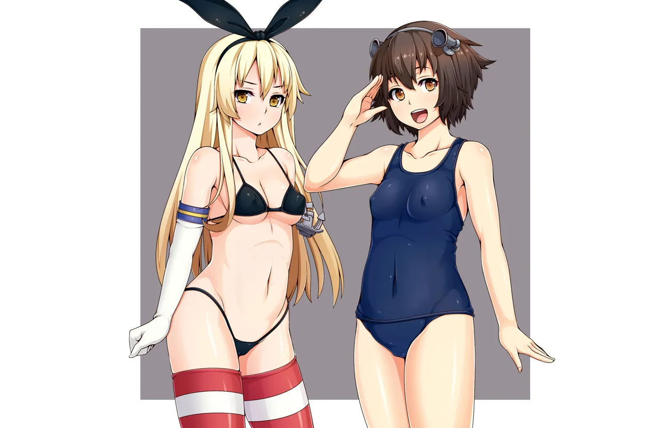 Фото обои girl, sexy, cleavage, thighhighs, long hair, boobs, anime, beautiful