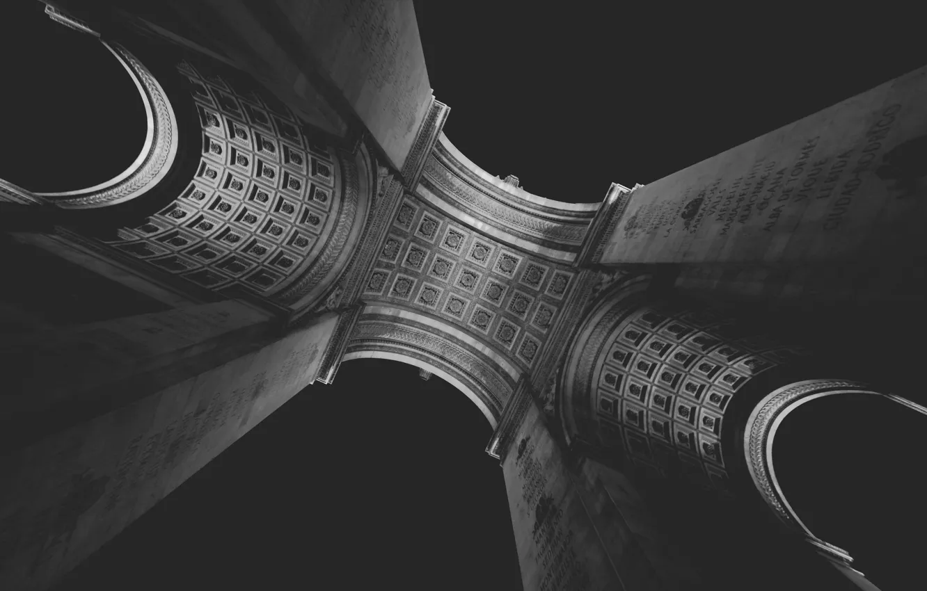 Фото обои Paris, France, Europe, black and white, Arc de Triomphe, architecture, b/w, construction