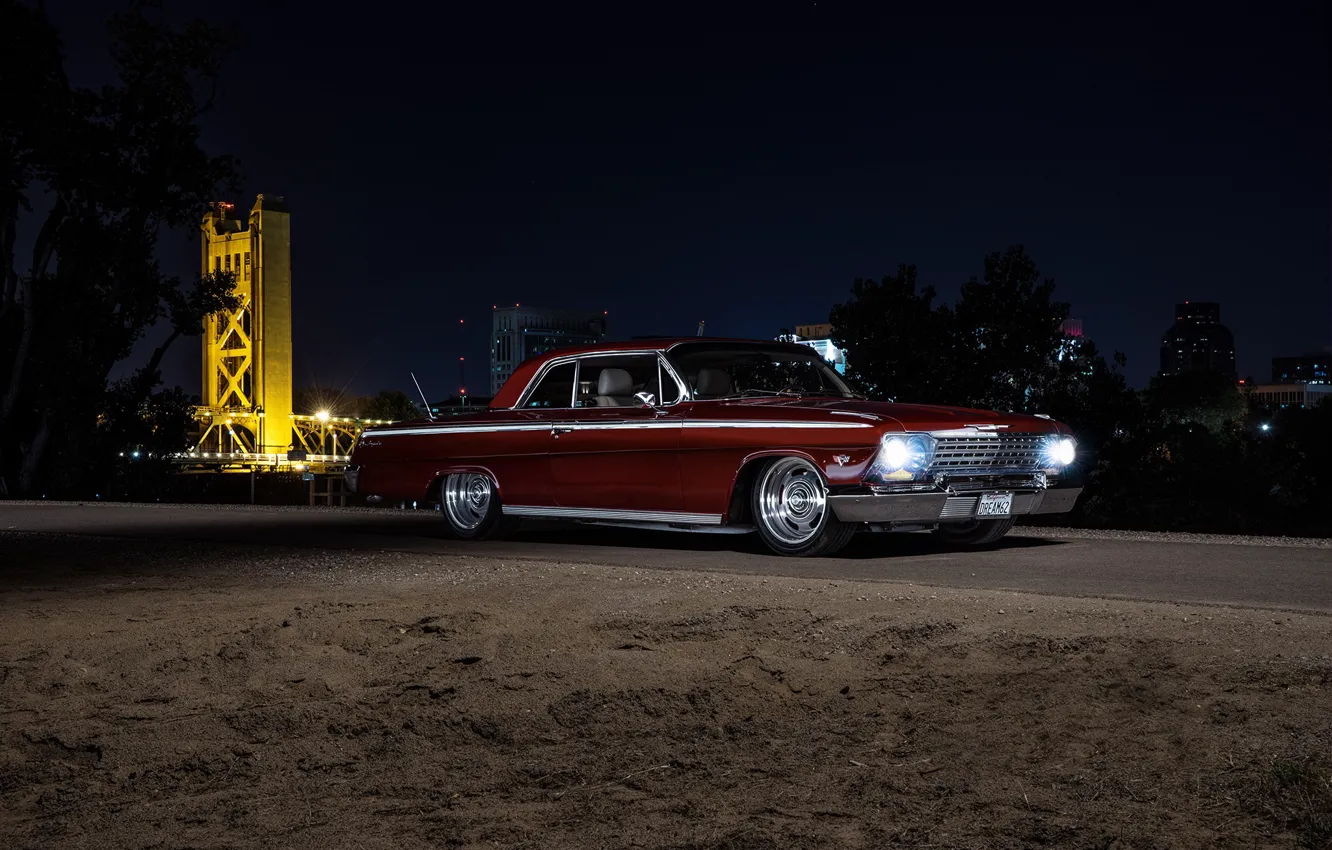 Фото обои Chevrolet, Night, Impala, 1962