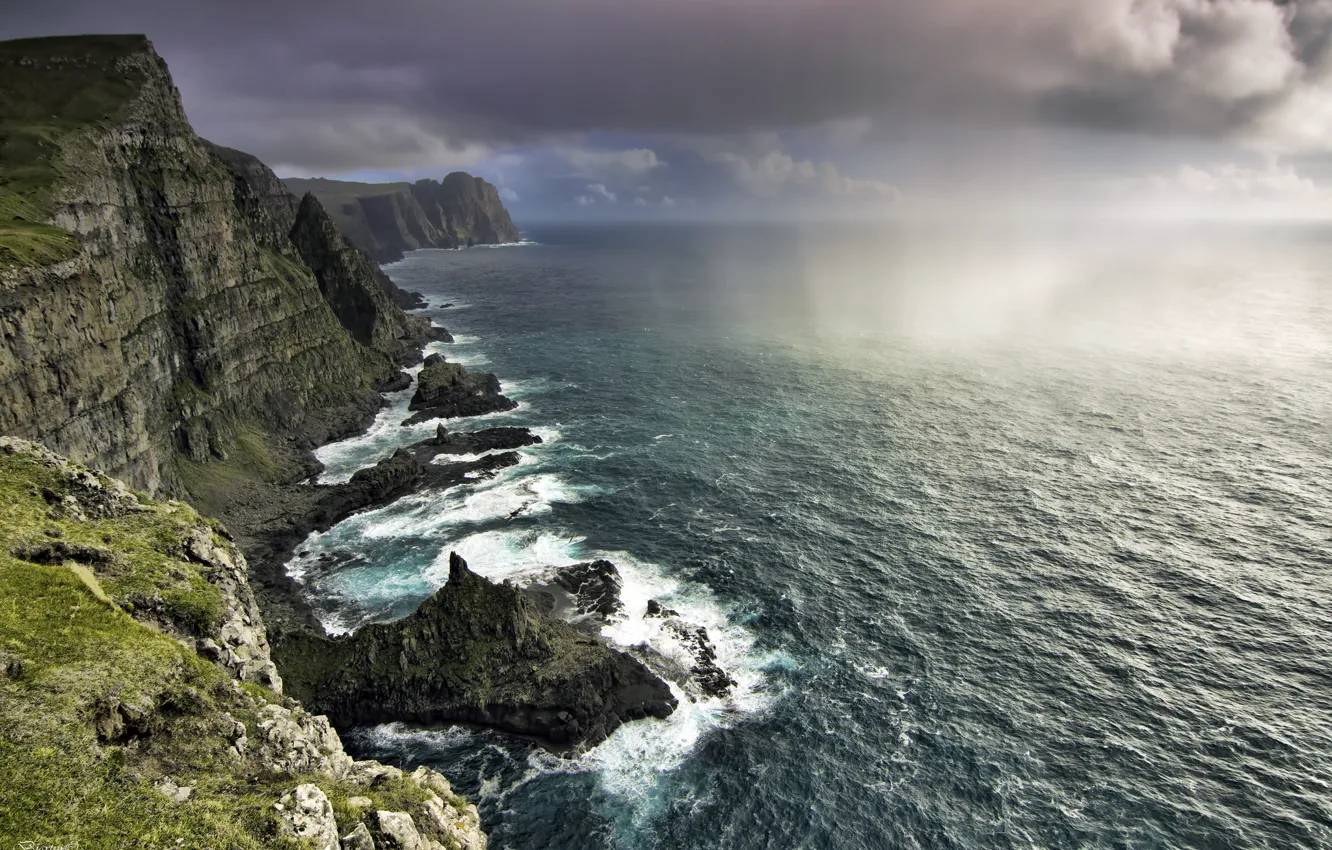 Фото обои океан, скалы, побережье, Faroe Islands, Фарерские острова
