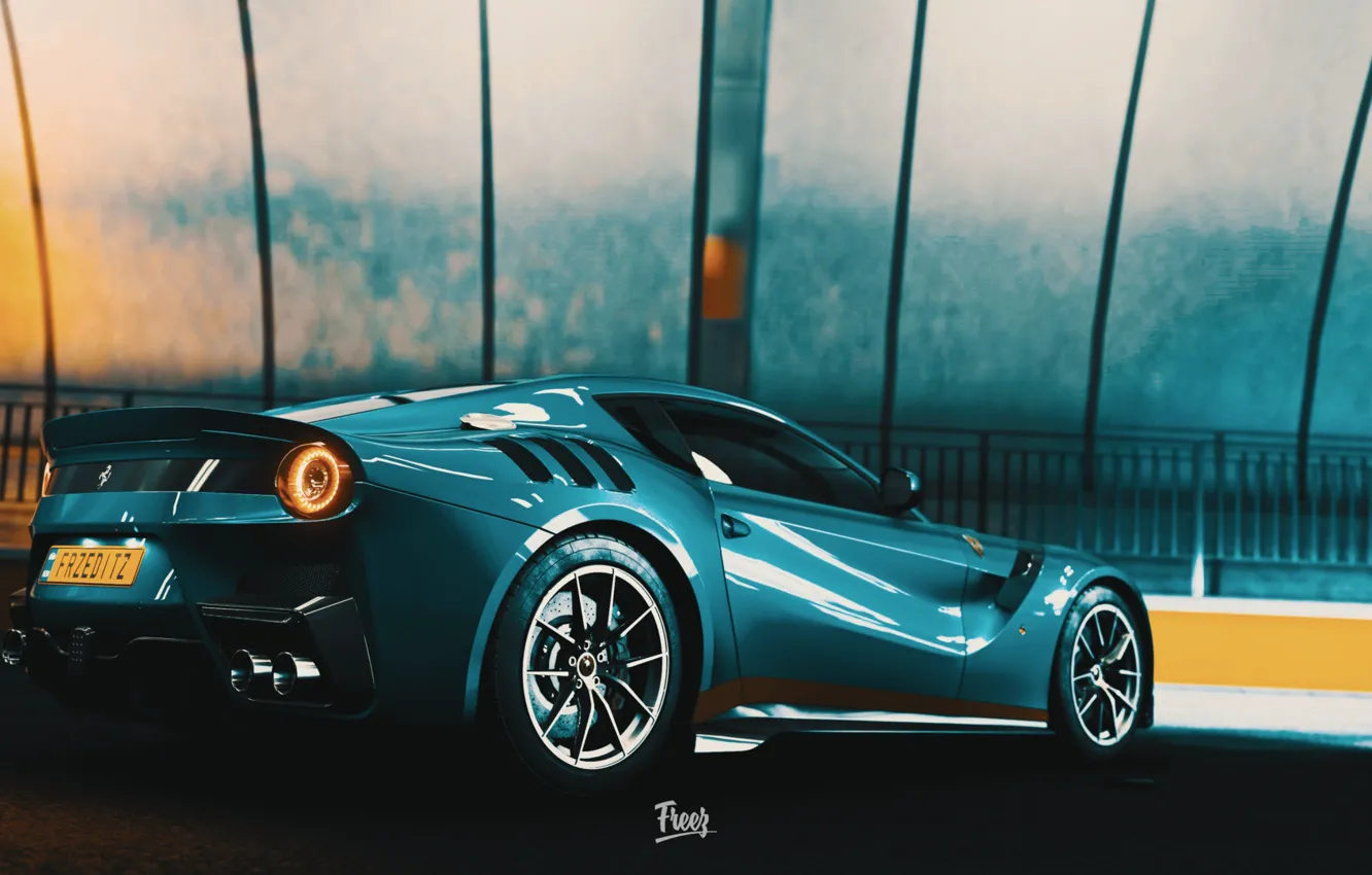 Фото обои Авто, Машина, Ferrari, Суперкар, Рендеринг, F12, Ferrari F12, Game Art