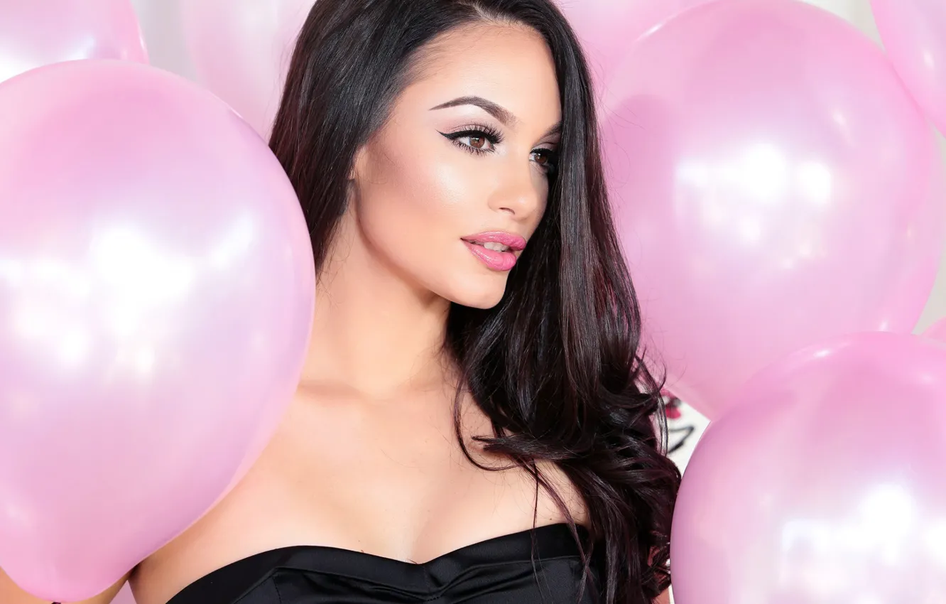 Фото обои party, brunette, balloons, Makeup