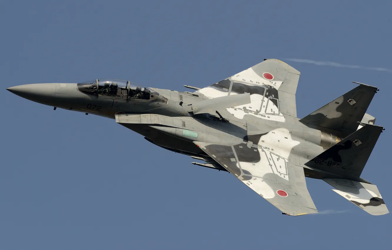 Фото обои небо, полет, истребитель, Mitsubishi, пилоты, ВВС Японии, F-15DJ
