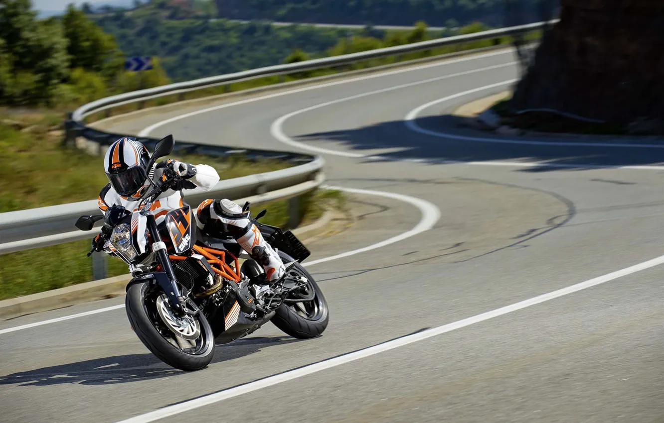 Фото обои скорость, мотоцикл, moto, KTM, 2013, 390 Duke, движение.